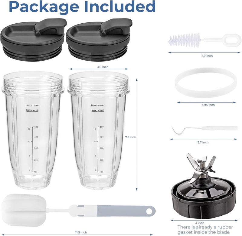 OUKELAN Blender Cups Replacement Parts For ninja,2-Pack 24oz Blender Cups with Sip & Seal Lids,7 fins Blender Replacement blade Compatible with Ninja BN401 BN751 BN801 BL480-30 BL642-30 BL682 BL687 NN102 - Image 4